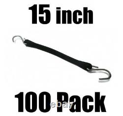 (100) 15 RUBBER TARP STRAPS Heavy Duty with Hooks Natural Fasten Bungee Cord