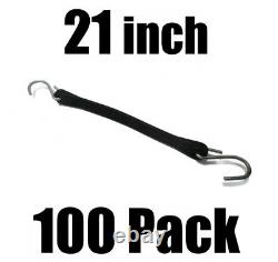 (100) 21 RUBBER TARP STRAPS Heavy Duty with Hooks Natural Fasten Bungee Cord