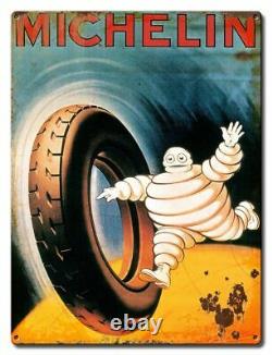 (12) Michelin Man Running After Runaway Tire Heavy Duty USA Made Metal Sign