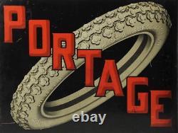 (12) The Portage Rubber Co Akron Ohio 16 Heavy Duty USA Metal Tires Adv Sign