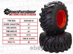 (2) Heavy Duty Aggressive Tire Assemblies 26x12.00-12 Fits Kioti CS2210 CS2510