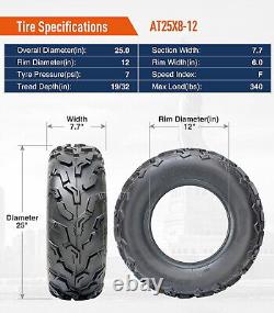 25X8-12 25X8X12 ATV Tires 6Ply Set 2 All Terrain Heavy Duty Replacement Tubeless