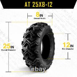 2PCS 6Ply 25x8-12 ATV UTV Mud Tires 25x8x12 All Terrain Heavy Duty 25x8 12 NEW