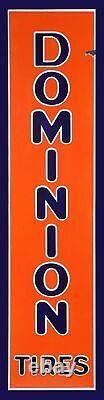 (3) Dominion Tires Blue Orange 20 Heavy Duty USA Made Metal Gas Station Ad Sign