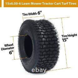 4PCS 15x6.00-6 Lawn Mower Tires 15x6.00x6 15x6-6 4Ply Heavy Duty Tubeless Tyres