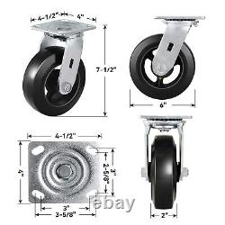 6X 2 Heavy Duty Casters Rubber on Cast Iron Whee Capacity up to 1000-4000 LB