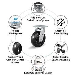 6X 2 Heavy Duty Casters Rubber on Cast Iron Whee Capacity up to 1000-4000 LB