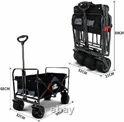 All-Terrain Folding Handcart with Car Tyres with Push Handle, Removable Storage