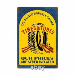Busted Knuckle Garage Tires Tubes Heavy Duty USA Made Metal Advertising Sign