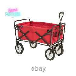 Folding Utility Wagon Garden Cart Heavy Duty Frame Red with 4 Rubber Tires New