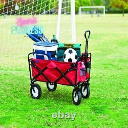 Folding Utility Wagon Garden Cart Heavy Duty Frame Red with 4 Rubber Tires New