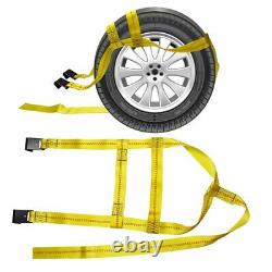 Heavy Duty Car Tire Tow Dolly Straps Basket Strap Adjustable Wheel Net Flat Hook
