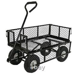 Heavy Duty Steel Garden Utility Cart Removable Folding Sides 400lb Black