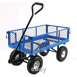 Heavy Duty Steel Garden Utility Cart Removable Folding Sides 400lb Capacity Blue
