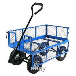 Heavy Duty Steel Garden Utility Cart Removable Folding Sides 400lb Capacity Blue