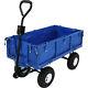 Heavy Duty Steel Garden Utility Dump Cart And Liner Folding Sides 660lb Blue