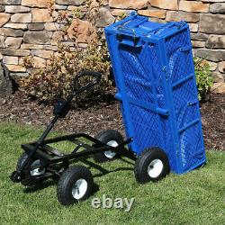 Heavy Duty Steel Garden Utility Dump Cart and Liner Folding Sides 660lb Blue