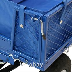 Heavy Duty Steel Garden Utility Dump Cart and Liner Folding Sides 660lb Blue