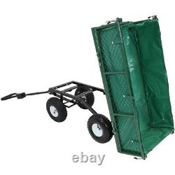 Heavy Duty Steel Garden Utility Dump Cart and Liner Folding Sides 660lb Green