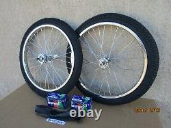 NEW 20'' HEAVY DUTY SPOKES CHROME BICYCLE RIM SET With TIRES, TUBES & LINERS