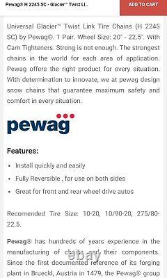 NEW Set (2) PEWAG GLACIER CHAINS H2245 CAMS Heavy Duty Truck Snow Tires FreeShip