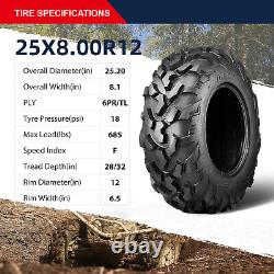 OBOR Riple SET 2 ATV UTV Tires 25x8R12 25x8x12 6PR All Terrain Heavy Duty Tyres