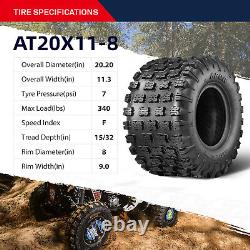 OBOR Set 2 20X11-8 ATV Tires 20X11X8 6PR UTV All Terrain Tyre Heavy Duty Tubeles