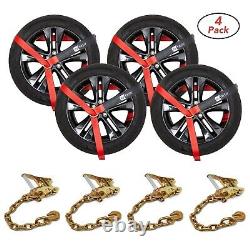RYTASH Red Lasso Car Tire Tie Down Straps for Trailers with Chain Anchors 4 Pack