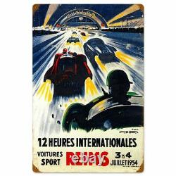 Reims Race Track Dunlop Tires Ad 24 Heavy Duty USA Made Metal Advertising Sign