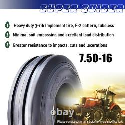 SUPERGUIDER Heavy Duty 7.50-16 Rib Implement Tire F-2 Pattern 8 Ply Set 2 16002