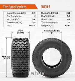 Set 2 20x10.00-8 Lawn Mower Tires 4PR Heavy Duty 20x10x8 Garden Tractor Tubeless