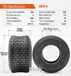 Set 2 20x10-8 20x10x8 Lawn Mower Tires 4PR Heavy Duty Tubeless Turf Tractor Tyre