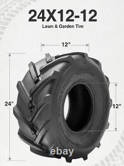 Set 2 24x12.00-12 Lawn Mower Tires Heavy Duty 4PR 24x12-12 Tubeless Tractor Tyre