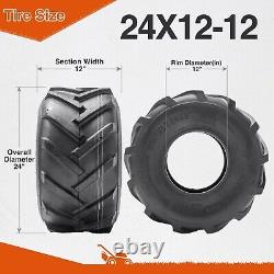 Set 2 24x12-12 Lawn Mower Tires 24x12x12 4PR Heavy Duty Tubeless Lug Replacement