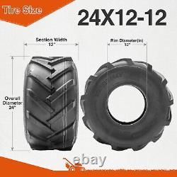 Set 2 24x12-12 Lawn Mower Tires 4Ply Heavy Duty Tubeless Garden Turf Tractor Tyr