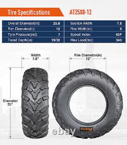 Set 2 ATV Tires 25x8-12 25x8x12 Front UTV All Terrain Mud Tire Heavy Duty 6PR