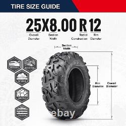 Set 2 OBOR 25X8X12 ATV UTV Tires Radial 25X8R12 All Terrain 6PR Heavy Duty Front