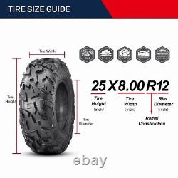 Set 2 OBOR 25X8X12 ATV UTV Tires Radial 25X8R12 All Terrain 6PR Heavy Duty Front