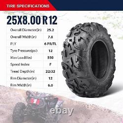 Set 2 OBOR 25X8X12 ATV UTV Tires Radial 25X8R12 All Terrain 6PR Heavy Duty Front