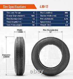 Set 4 4.80-12 Boat Trailer Tires 6Ply Heavy Duty 4.80x12 4.8-12 Replacement Tyre