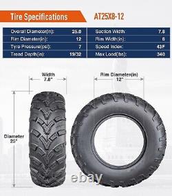 Set Of 2 25x8-12 ATV Mud Tires 25x8x12 UTV All Terrain 6Ply Heavy Duty Tubeless