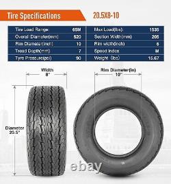 Set Of 2 Heavy Duty 10PR 205/65-10 Trailer Tires 20.5x8-10 Fuel-Saving Tubeless