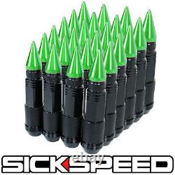 Sickspeed 24 Pc Black/green Spiked Steel Extended Off Road 80mm Lug Nuts 1/2x20