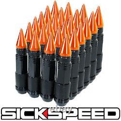 Sickspeed 24 Pc Black/orange Spiked Steel Extended 80mm Lug Nuts 1/2x20