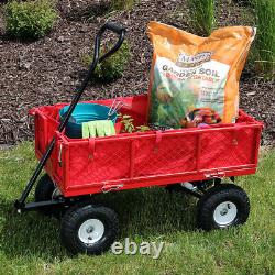 Sunnydaze Red Utility Cart with Folding Sides and Liner 400-Pound Capacity