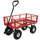 Sunnydaze Steel Utility Cart With Removable Folding Sides Red 400-pound Capacity