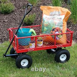 Sunnydaze Steel Utility Cart with Removable Folding Sides Red 400-Pound Capacity