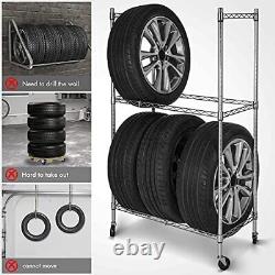 Tire Rack, Tire Storage Rack Heavy Duty, Tire Stand with Wheel, Tire Garage