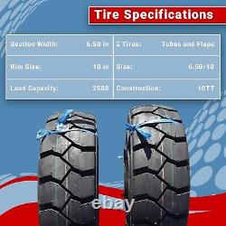 Two (2) 650-10 Forklift Heavy Duty Tires 6.50-10 with Tube Flap Rim Guard 10 PLY