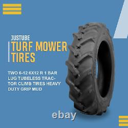 Two 6-12 6X12 R 1 Bar Lug Tubeless Tractor Climb Tires Heavy Duty Grip Mud, Engi